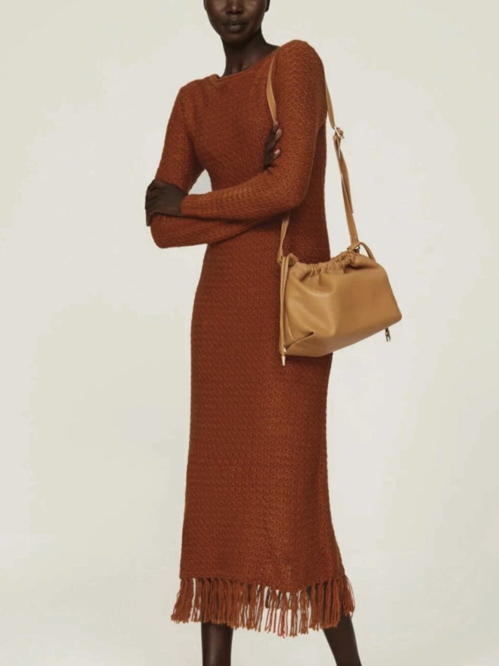 PAMELA LOVE Burnt Orange Crochet Maxi Sweater Dress XL X-Large